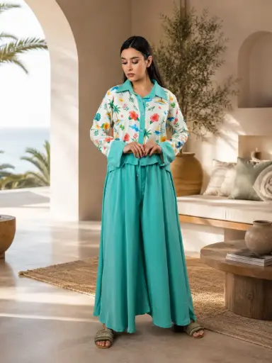 Green Silk Set (Skirt Pant) 