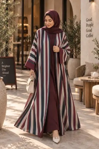 Stripe Chiffon Abaya set 