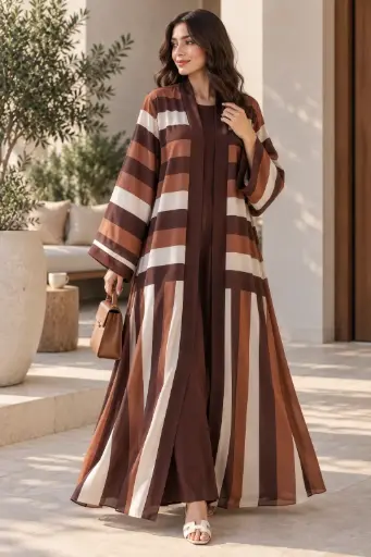 Brown Chiffon Abaya set 