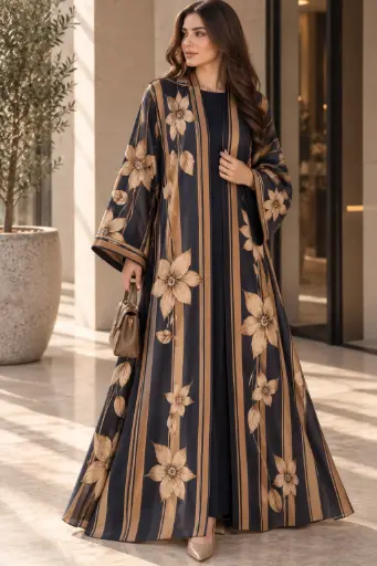 Flower Chiffon Abaya set 
