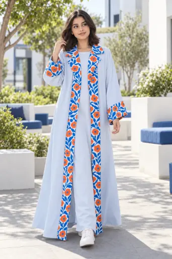 Light Blue Summer Abaya Set 
