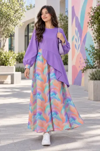 Purple Cotton Long Dress 