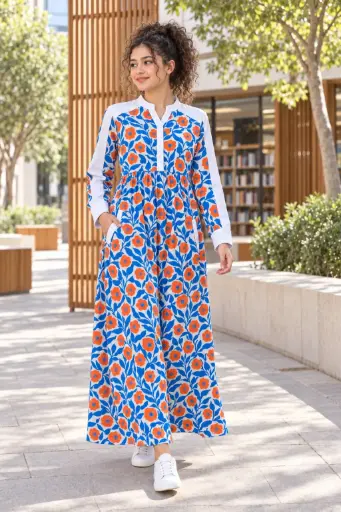 Blue Cotton Long Dress