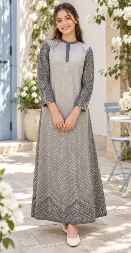 Grey Gown With Scarf 