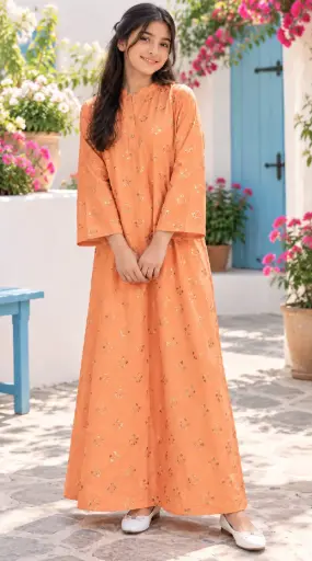 Peach Gown With Scarf 