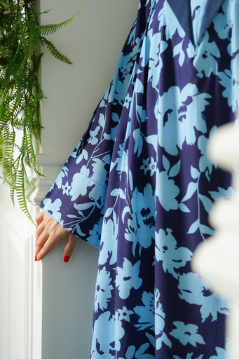 Blue Cotton Mixed with Linen Dress 