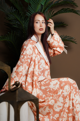 Peach Cotton Mixed with Linen Dress 