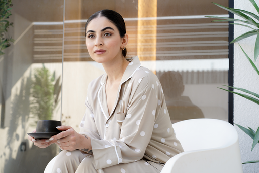 Beige and white Cotton Pajama                                                                                 