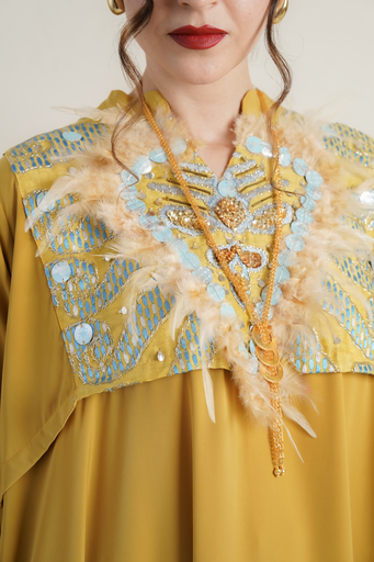 Yellow Mixed Silk and Crepe Fabric