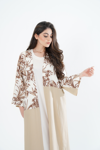 Beige Linen Abaya Set